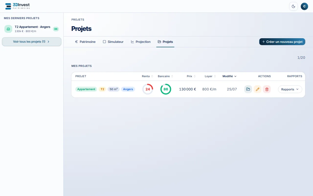 Projets — 3DInvest (desktop)