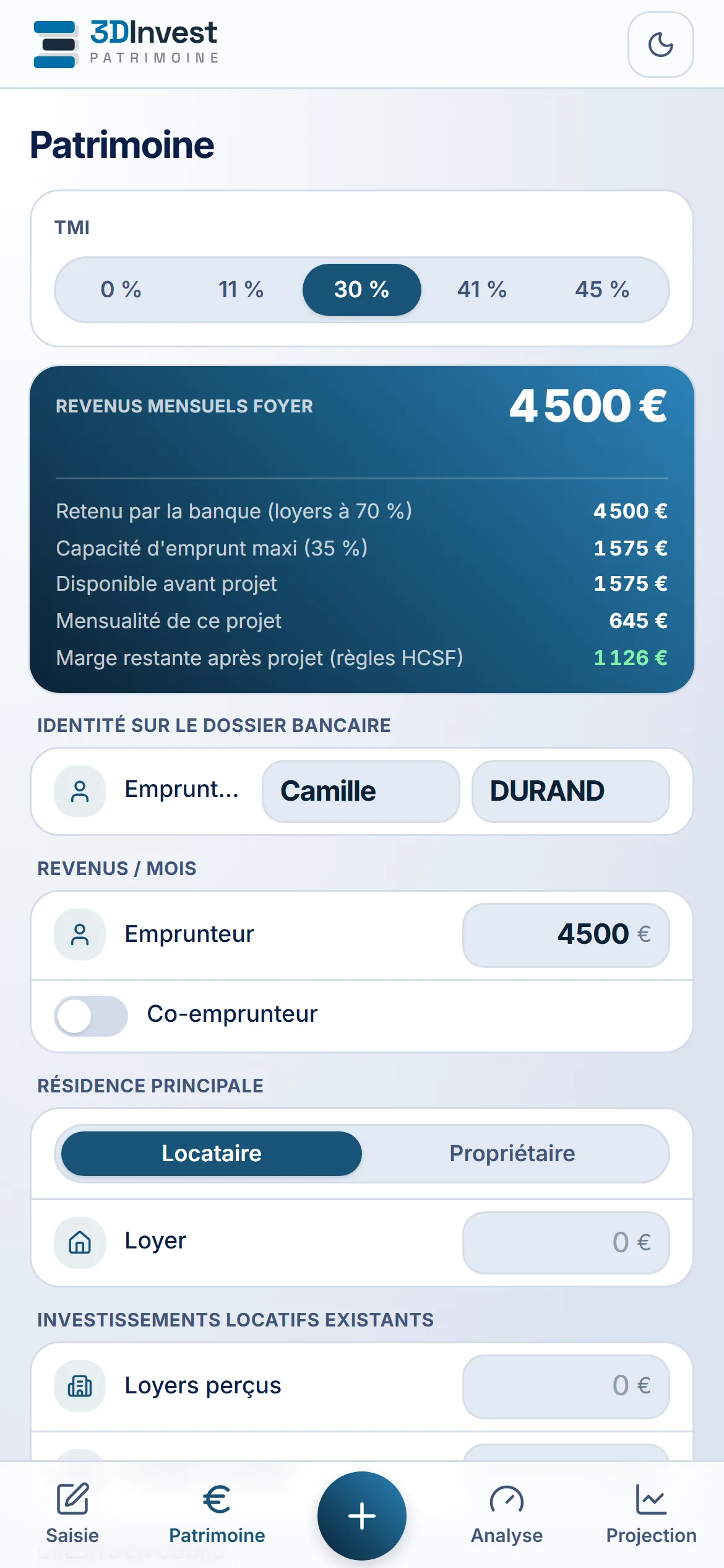Patrimoine — 3DInvest (mobile)