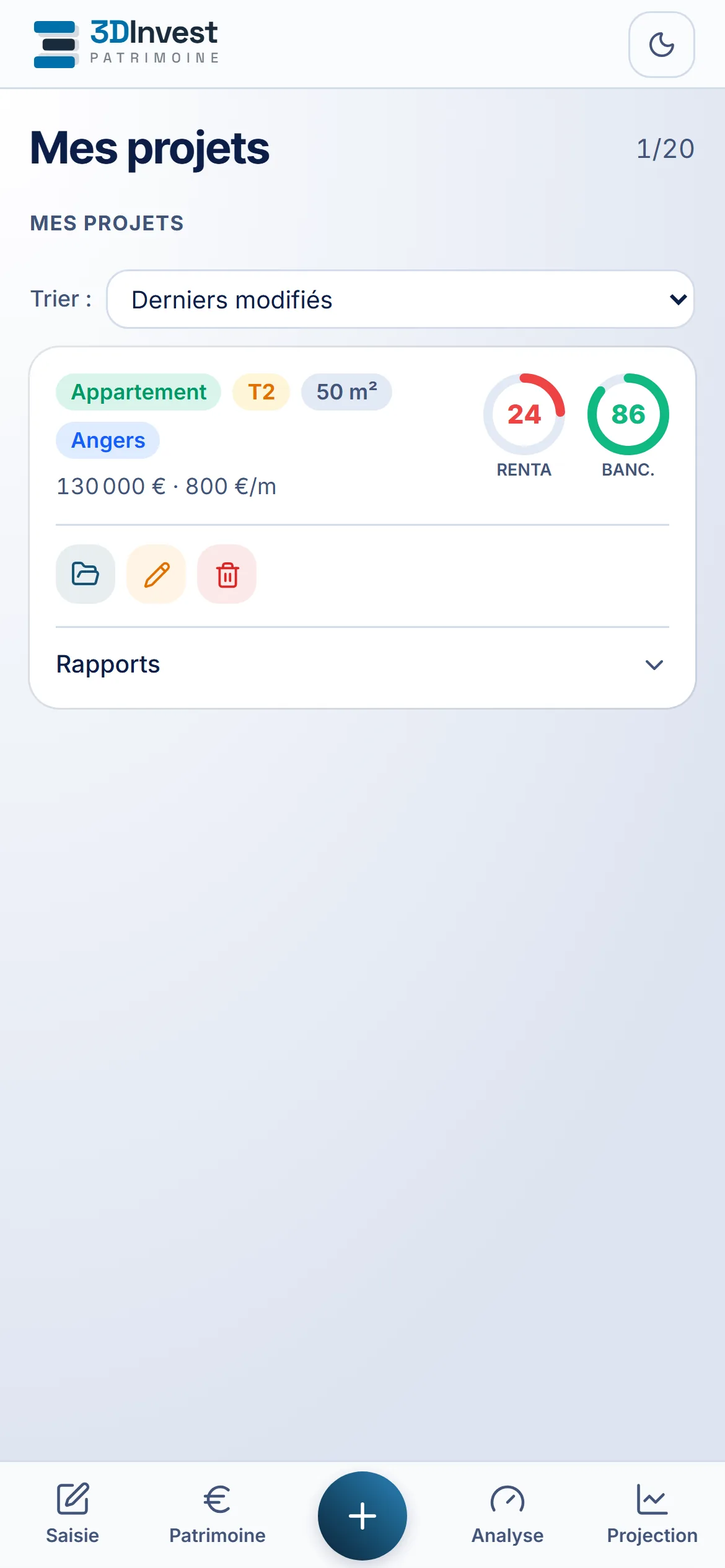 Projets — 3DInvest (mobile)